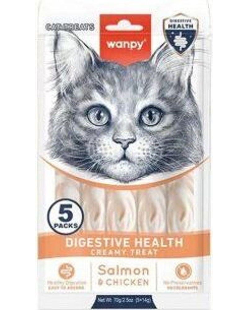 Wanpy Sindirim Destekli Somon-Tavuklu Sıvı Krema Kedi Ödülü 5x14 gr