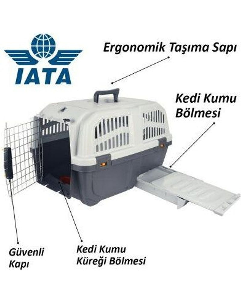 Skudo Lata 3 IATA Onaylı Tuvaletli Kedi Köpek Seyahat Kafesi 60 cm
