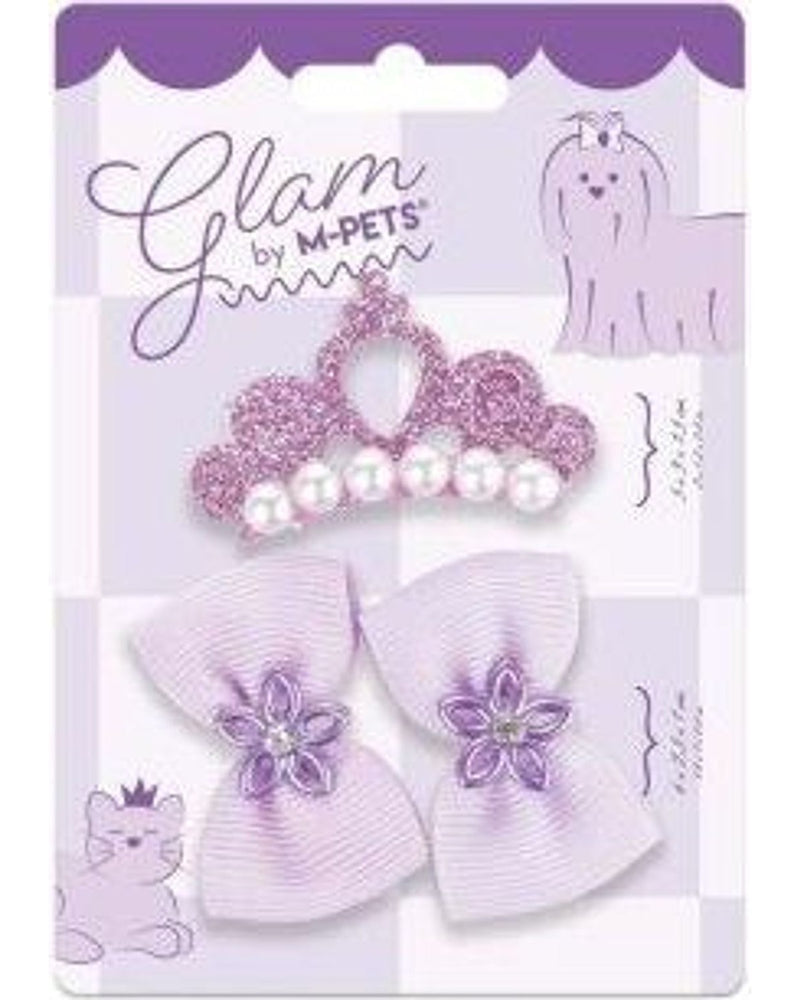 M-Pets Glam Taç-Fiyonk İkili Kedi ve Köpek Süs Tokası (Mor)