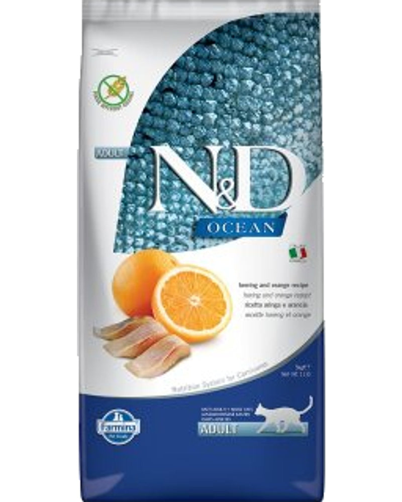 N&D Ocean Tahılsız Ringa Balıklı Portakallı Yetişkin Kedi Maması 5 kg