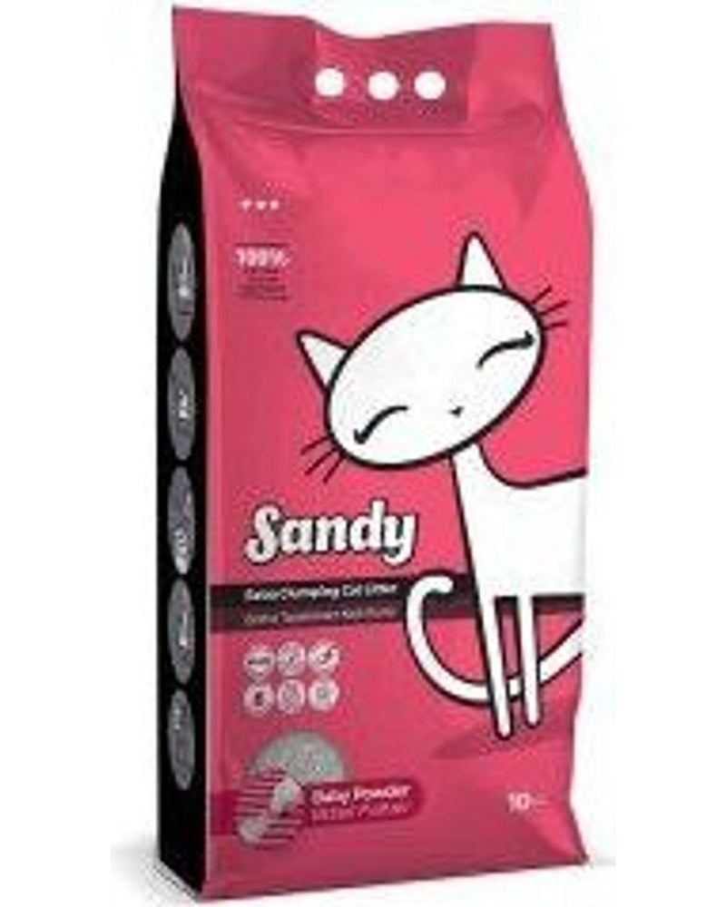 Sandy Bebek Pudrası Kokulu Tozsuz Topaklanan Bentonit Kedi Kumu 10 L