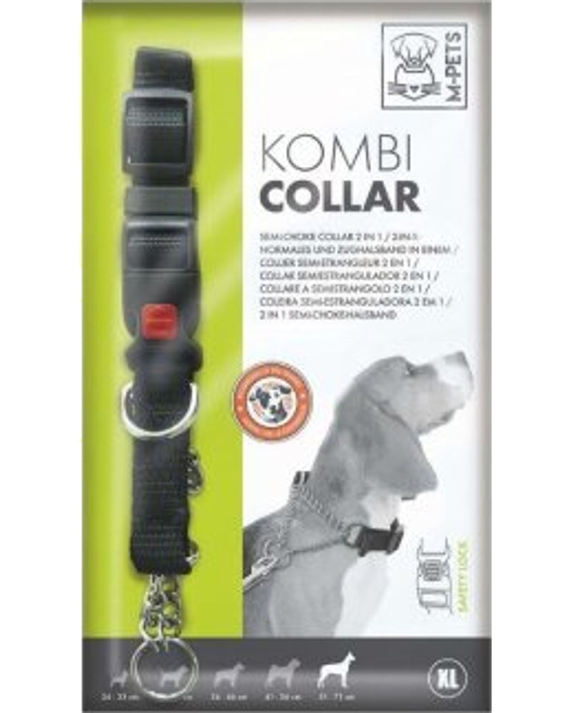 M-Pets Kombi 2in1 Yarı Boğma Köpek Eğitim Tasması Siyah XL