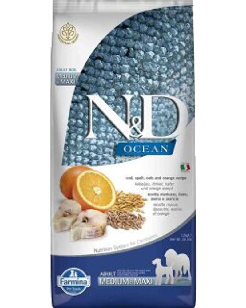 N&D Ocean Düşük Tahıllı Balıklı Orta-Büyük Irk Köpek Maması 12 kg