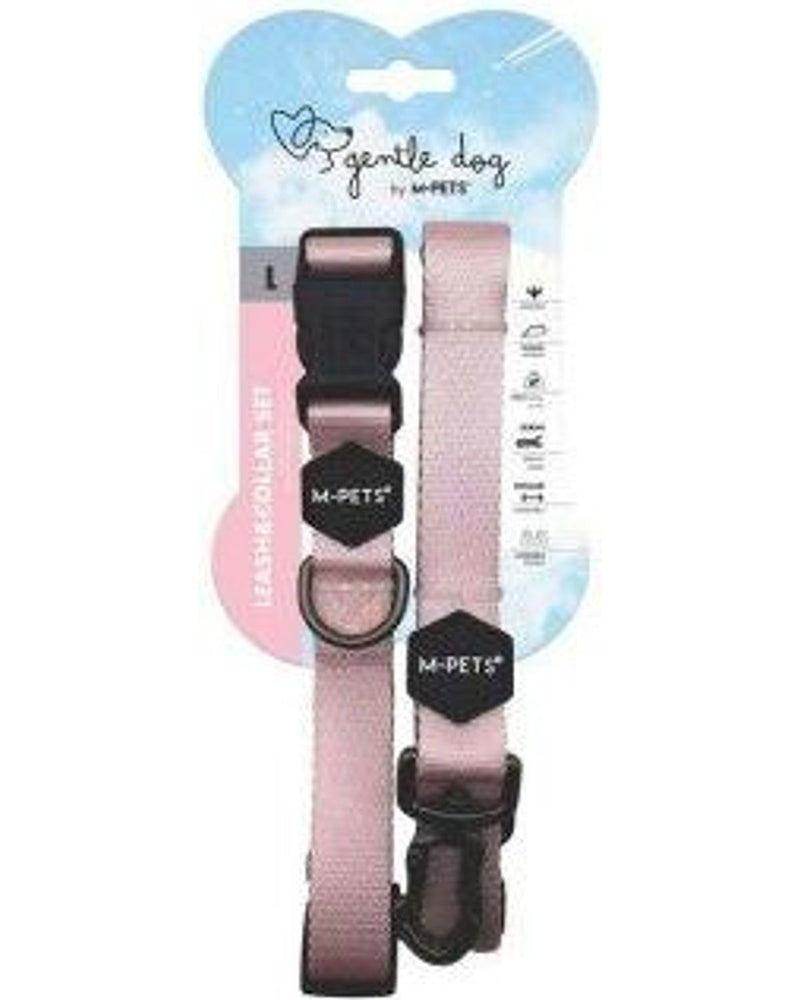 M-Pets Gentle Dolgulu Köpek Tasması ve Gezdirme Kayışı Seti Pembe L