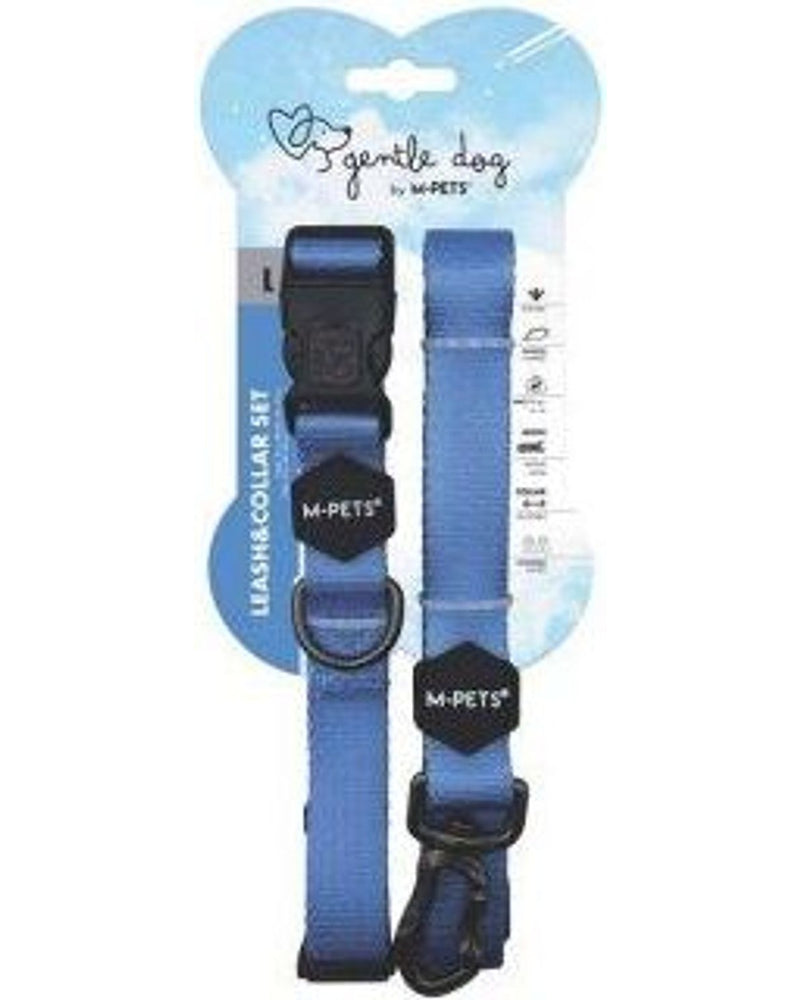 M-Pets Gentle Dolgulu Köpek Tasması ve Gezdirme Kayışı Seti Mavi L