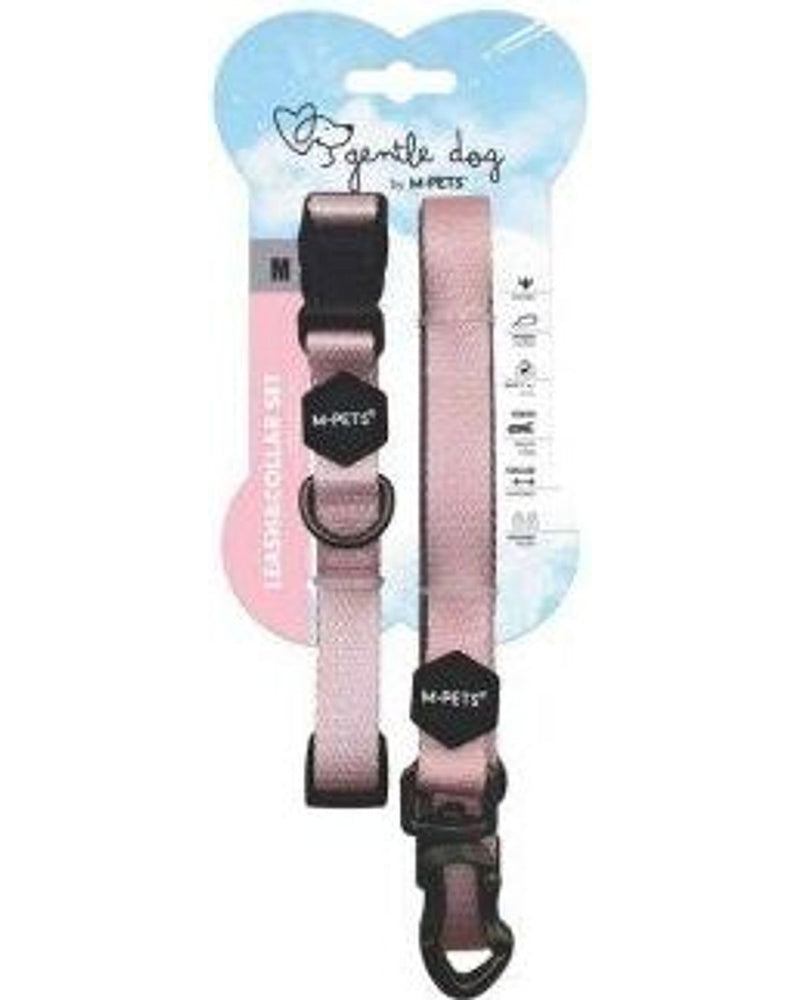 M-Pets Gentle Dolgulu Köpek Tasması ve Gezdirme Kayışı Seti Pembe M