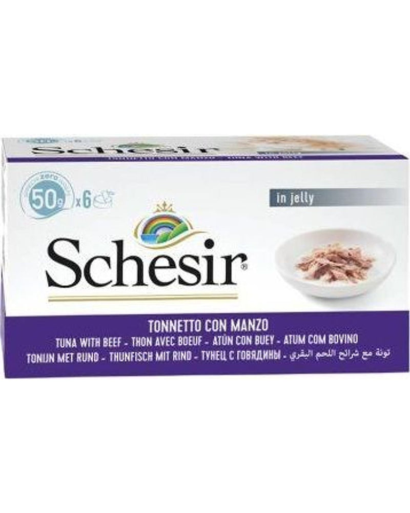 Schesir Ton Balıklı ve Biftekli Jöleli Yaş Kedi Maması 6 x 50 gr