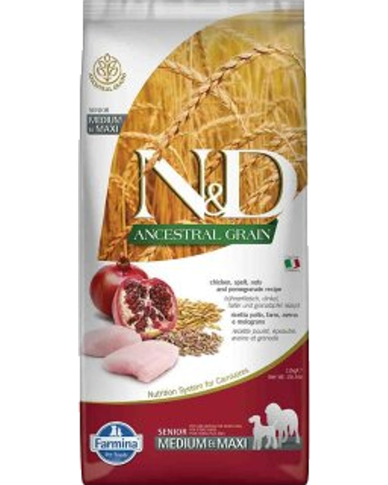 N&D Düşük Tahıllı Tavuklu Narlı Büyük Irk Yaşlı Köpek Maması 12 kg