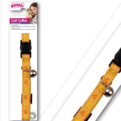 Pawise Kalp Desenli Çıngıraklı Kedi Boyun Tasması Sarı 30 cm