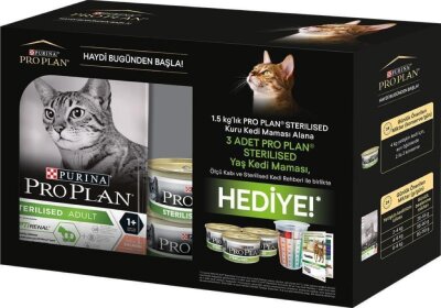 Pro Plan Kısırlaştırılmış Somonlu Kedi Maması 1,5 kg + Konserve