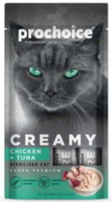 Prochoice Creamy Tavuklu Ton Balıklı Sıvı Krema Kedi Ödülü 4 x 15 gr