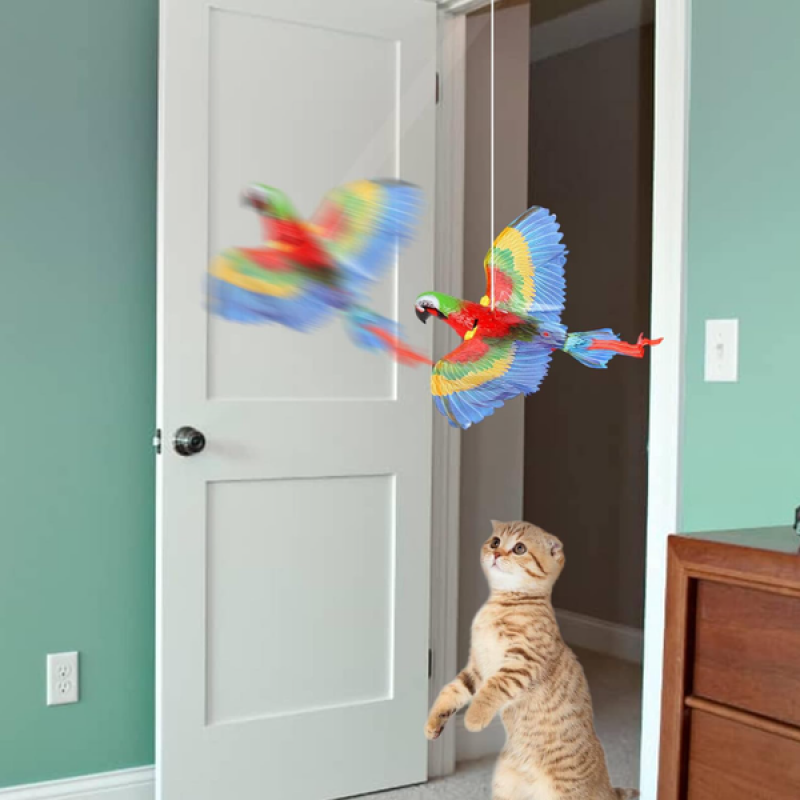 Işıklı Sesli Kapıya Asılan Uçan Papağan Kedi Oyuncağı
