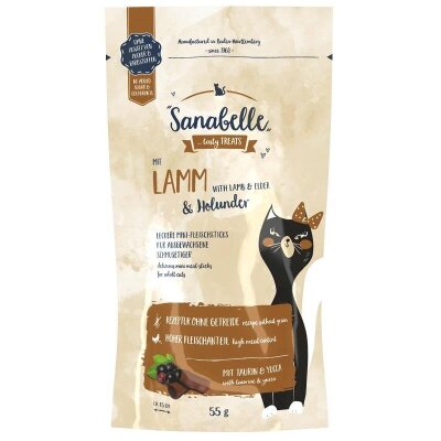 Sanabelle Tahılsız Kuzulu ve Yaban Mersinli Yumuşak Kedi Ödülü 55 gr