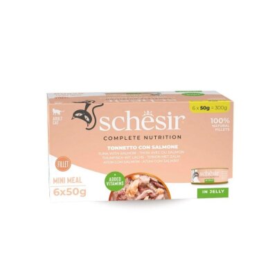 Schesir Jölede Ton Balıklı ve Somonlu Doğal Kedi Konservesi 6x50 gr