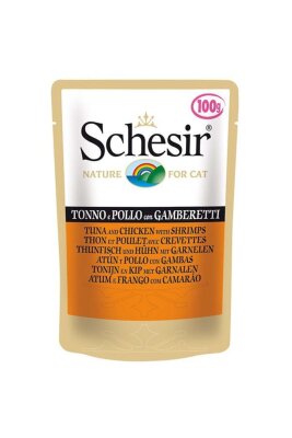 Schesir Pouch Ton Balıklı Tavuklu ve Karidesli Yaş Kedi Maması 100 gr