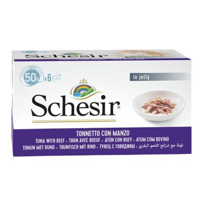 Schesir Ton Balıklı ve Biftekli Jöleli Yaş Kedi Maması 6 x 50 gr