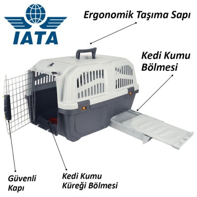 Skudo Lata 3 IATA Onaylı Tuvaletli Kedi Köpek Seyahat Kafesi 60 cm