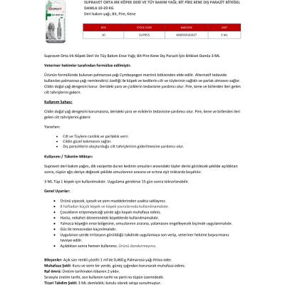 Supravet Bitkisel Pire-Kene Ense Damlası Orta Irk 3 ml (10-20 kg)