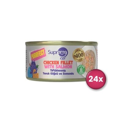 Supreme Cat Tahılsız Tiftik Tavuk Göğsü ve Somonlu Konserve 70 gr x 24