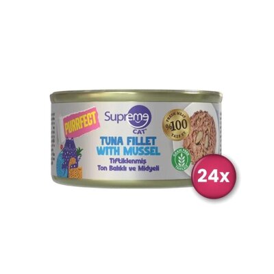 Supreme Cat Tahılsız Tiftik Ton Balıklı ve Midyeli Konserve 70 gr x 24