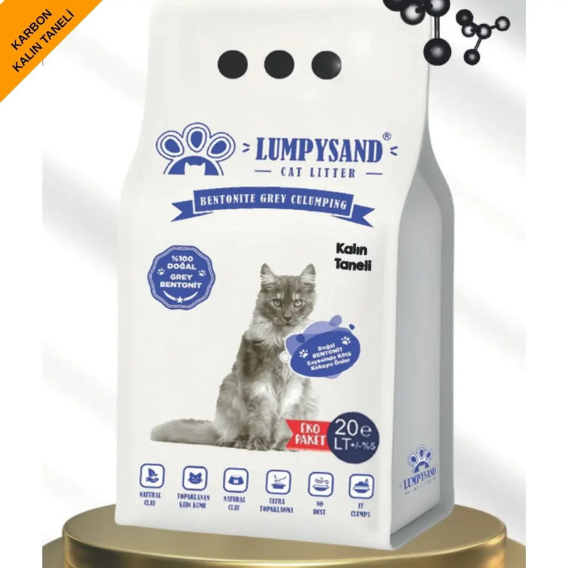 Aktif Karbonlu Kalın Taneli 20 L Bentonit Kedi Kumu