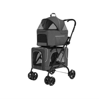 Tommy Çift Katlı Katlanabilir Evcil Hayvan Arabası Gri (Maks. 30 kg)