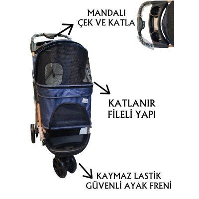 Tommy Katlanabilir 20 kg Tekerlekli Taşıma Arabası (Lacivert)