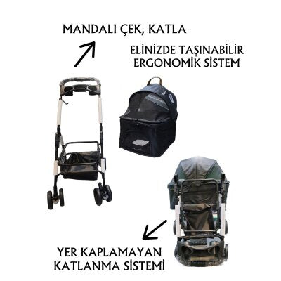 Tommy Ayrılabilir Bölmeli 15 kg Taşıma Arabası (Siyah)