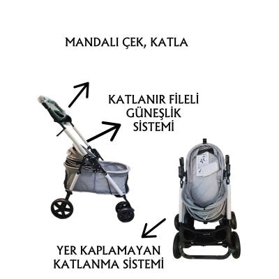 Tommy Katlanabilir 15 kg Tekerlekli Taşıma Arabası (Gri)
