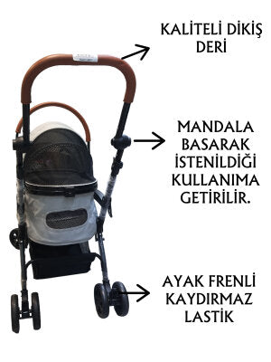 Tommy Ayrılabilir Bölmeli Tekerlekli Evcil Hayvan Arabası (Gri, 15 kg)