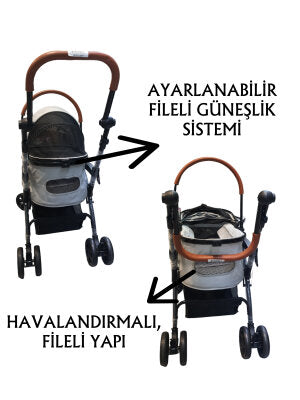 Tommy Ayrılabilir Bölmeli Tekerlekli Evcil Hayvan Arabası (Gri, 15 kg)