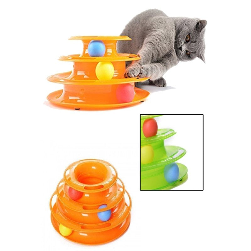 Kaymaz Tabanlı 3 Katlı Dönen Toplu Kedi Oyuncağı