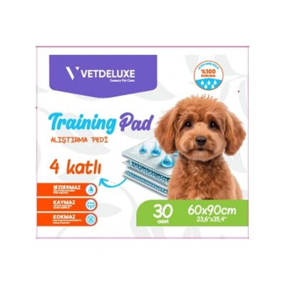 VetDeluxe 4 Katlı Kaydırmaz Bantlı Eğitim Pedi 60x90 cm 30'lu