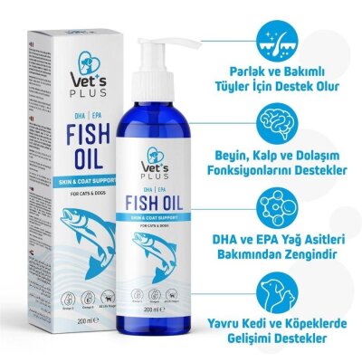 Omega-3 ve Omega-6'lı Kedi-Köpek Balık Yağı, 200 ml