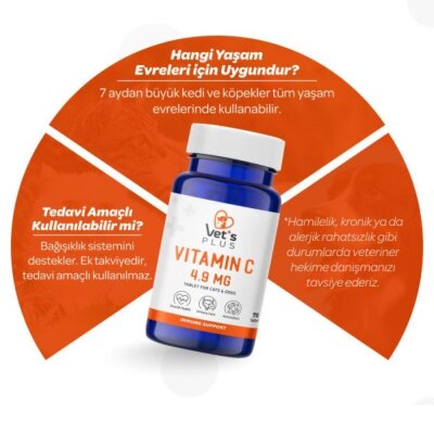 Vet's Plus C Vitamini Bağışıklık Destek Tableti 75 Adet