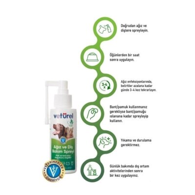 Veturel Tartar Karşıtı Kedi-Köpek Ağız ve Diş Bakım Spreyi 100 ml