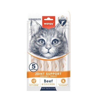 Wanpy Eklem Destekli Sığır ve Tavuklu Sıvı Krema Kedi Ödülü 5x14 gr