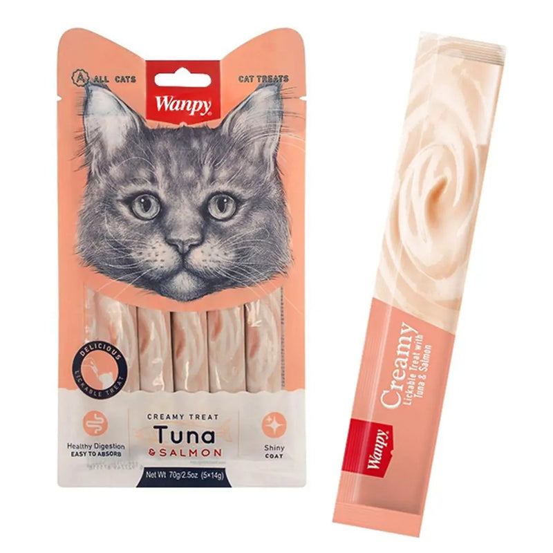 Wanpy Ton Balıklı Somonlu Kremalı Sıvı Kedi Ödülü 5 x 14 gr