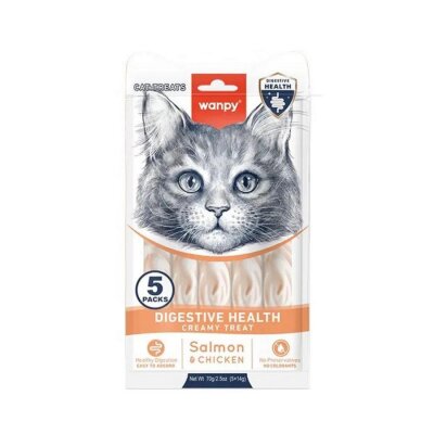 Wanpy Sindirim Destekli Somon-Tavuklu Sıvı Krema Kedi Ödülü 5x14 gr