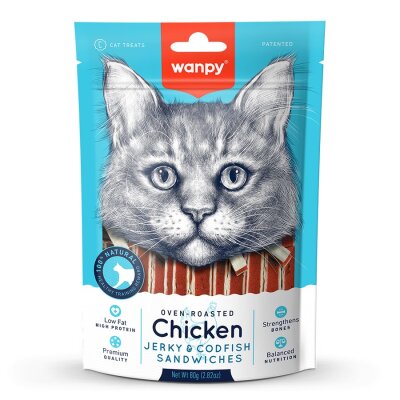 Wanpy Gerçek Tavuk ve Morina Balıklı Yumuşak Kedi Ödülü 80 gr