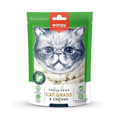 Wanpy Tüy Yumağı Kontrollü Çim ve Tavuklu Kedi Ödülü 20 g