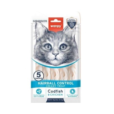 Wanpy Tüy Yumağı Kontrollü Morinalı Sıvı Krema Kedi Ödülü 5x14 gr