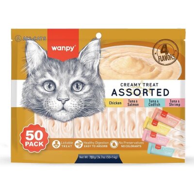Wanpy Karışık Çeşit Sıvı Kedi Ödül Çubuğu 50 x 14 gr