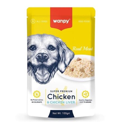 Wanpy Pouch Tavuk ve Ciğerli Yetişkin Köpek Yaş Maması 100 gr