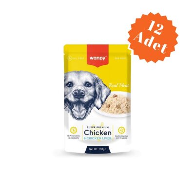 Wanpy Pouch Tavuk ve Ciğerli Yetişkin Köpek Yaş Maması 100 gr x 12