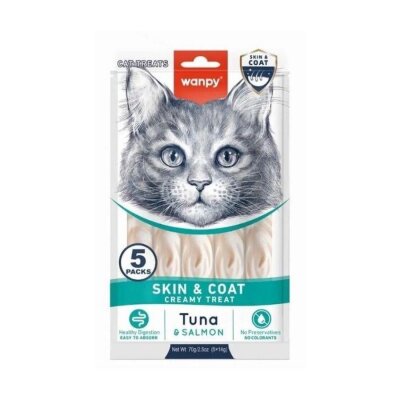 Wanpy Deri-Tüy Destekli Ton Balıklı Sıvı Krema Kedi Ödülü 5x14 gr