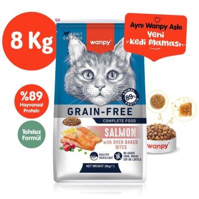 Wanpy Somonlu Tahılsız Yetişkin Kedi Kuru Maması 8 kg