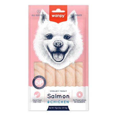 Wanpy Somonlu ve Tavuklu Sıvı Krema Köpek Ödülü 5 x 14 gr