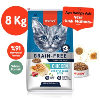 Wanpy Tavuklu Tahılsız Yavru Kedi Kuru Maması 8 kg