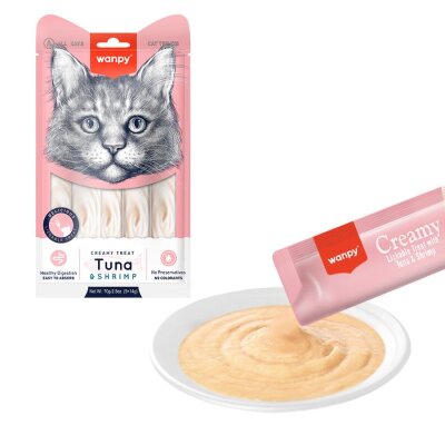 Wanpy Ton Balıklı Karidesli Sıvı Krema Kedi Ödülü 5 x 14 gr